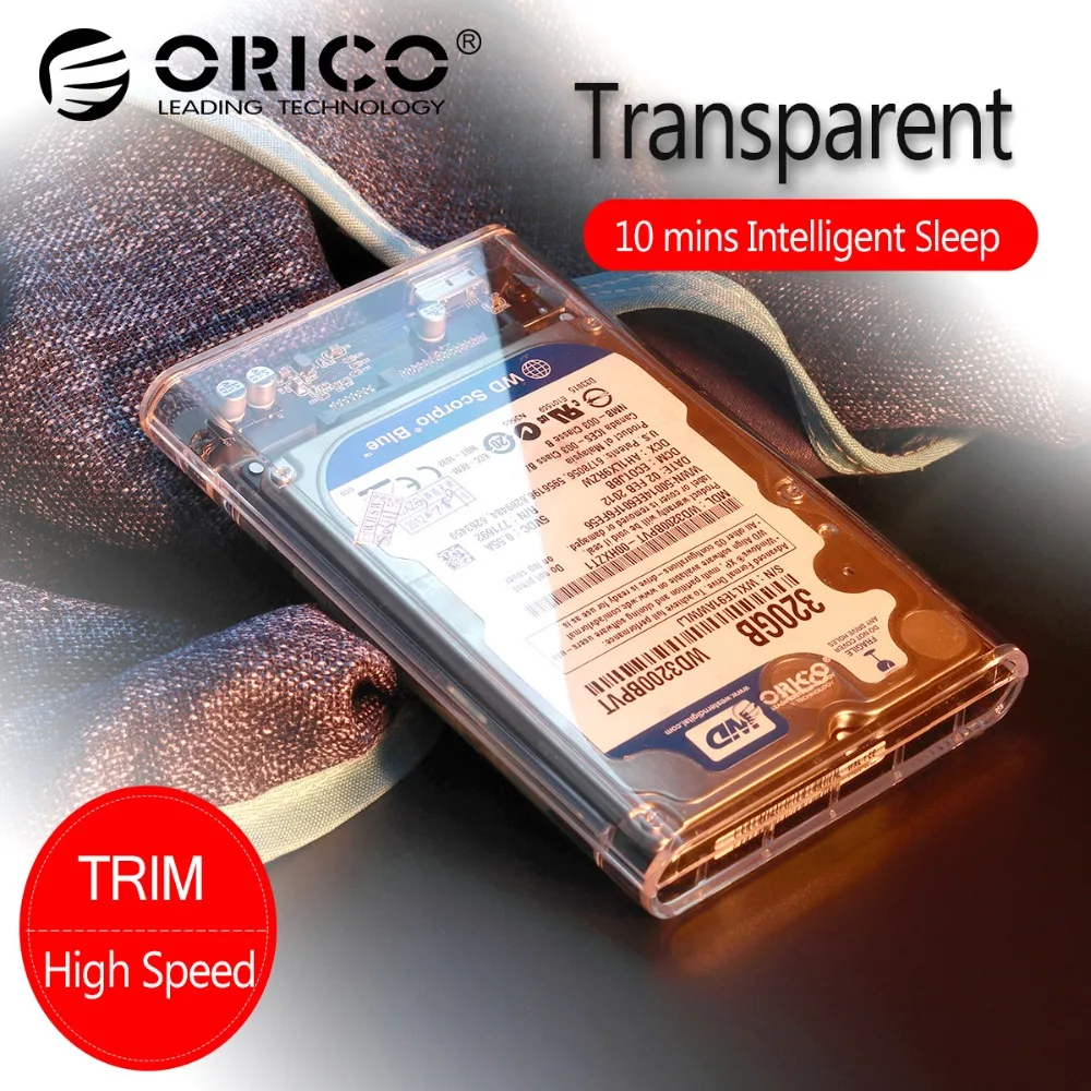 ORICO 2 5 дюймов Прозрачный чехол для жесткого диска USB3.0 на Sata 3 0 Бесплатная