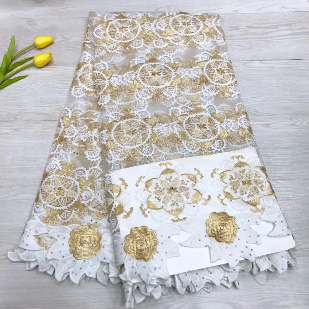 2019 Последние белые золотые французские нигерийские кружевные ткани высокого