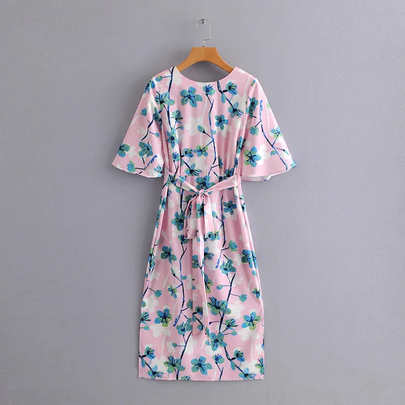 2019 женское модное платье с цветочным принтом a line vestidos бантом кимоно завязками