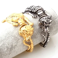 high quality punk rock jewelry stainless steel silver colorgold color tiger design biker jewelry men cuff bangle bracelet 8 26