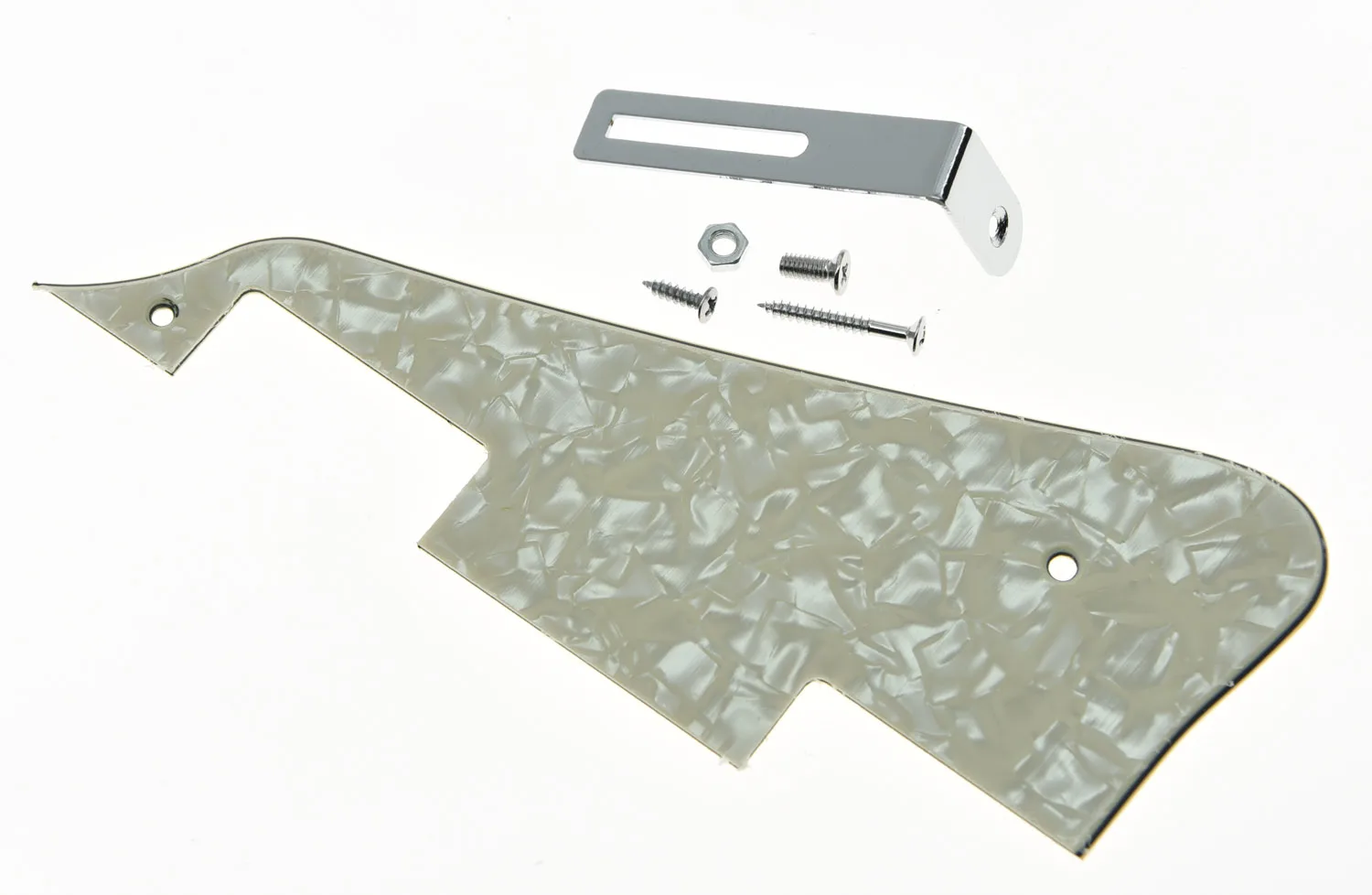 

LP Guitar Pickguard Scratch Plate Aged Pearl w/ Chrome Bracket