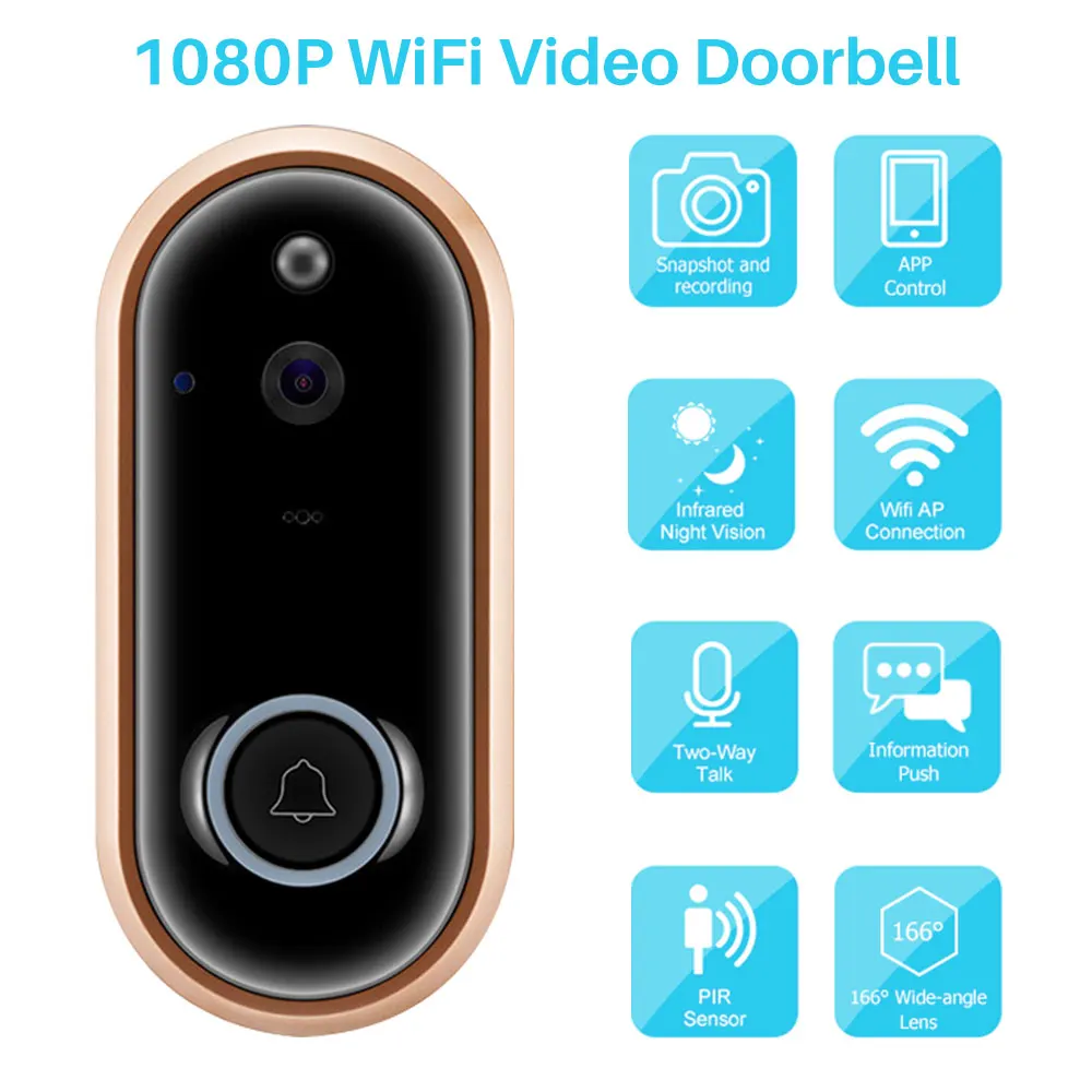 Беспроводной дверной звонок с Wi Fi камера 1080P двусторонняя видеодомофон