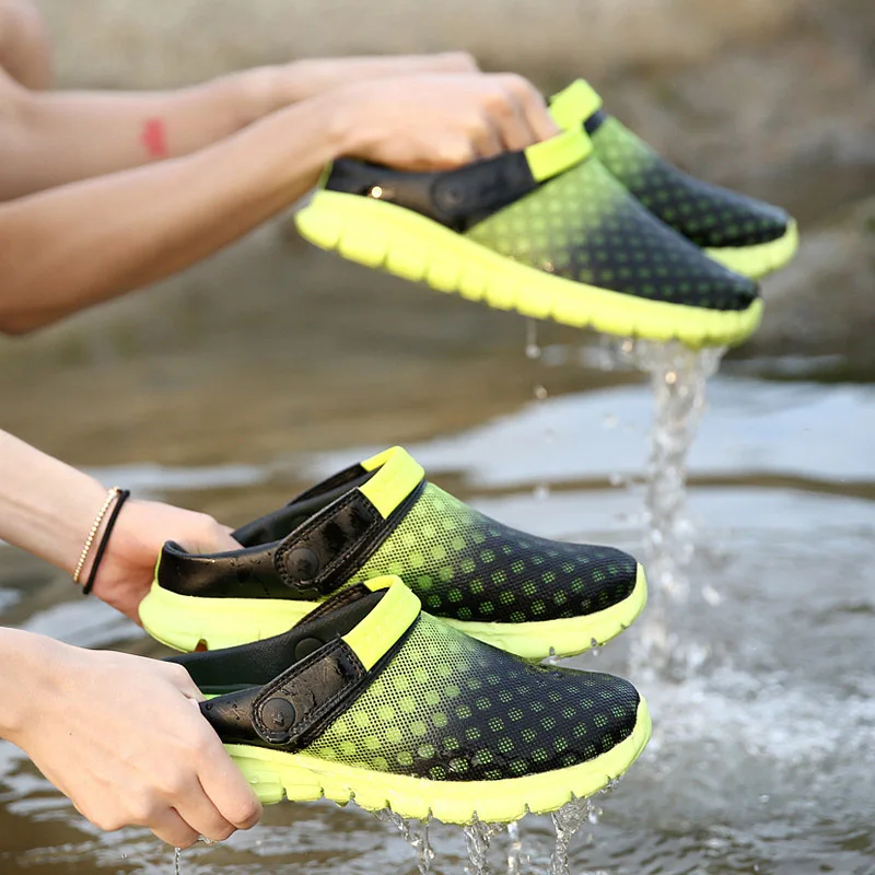 Men Soft Slippers Summer Lovers Gradient Large Size Sandals Breathable Upstream Shoe with Drain Hole Quick Drying Loafer ME426 | Обувь