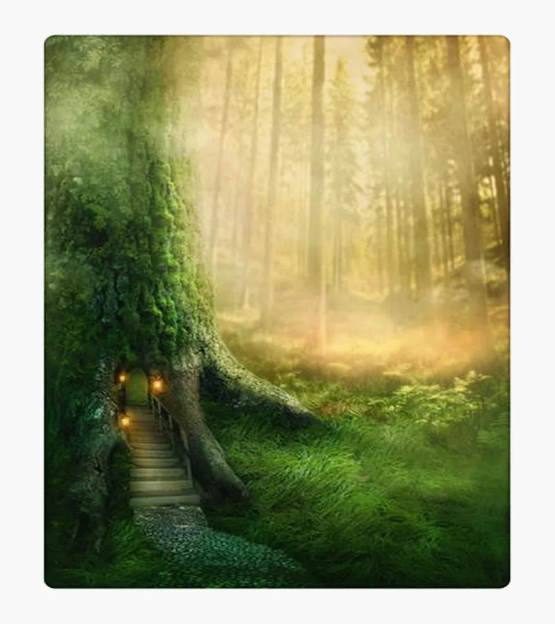 

Green Forest in Fairy Tale Photography Background Dreaming Green Light Kids Birthday Vinyl Backdrops for Photography Custom