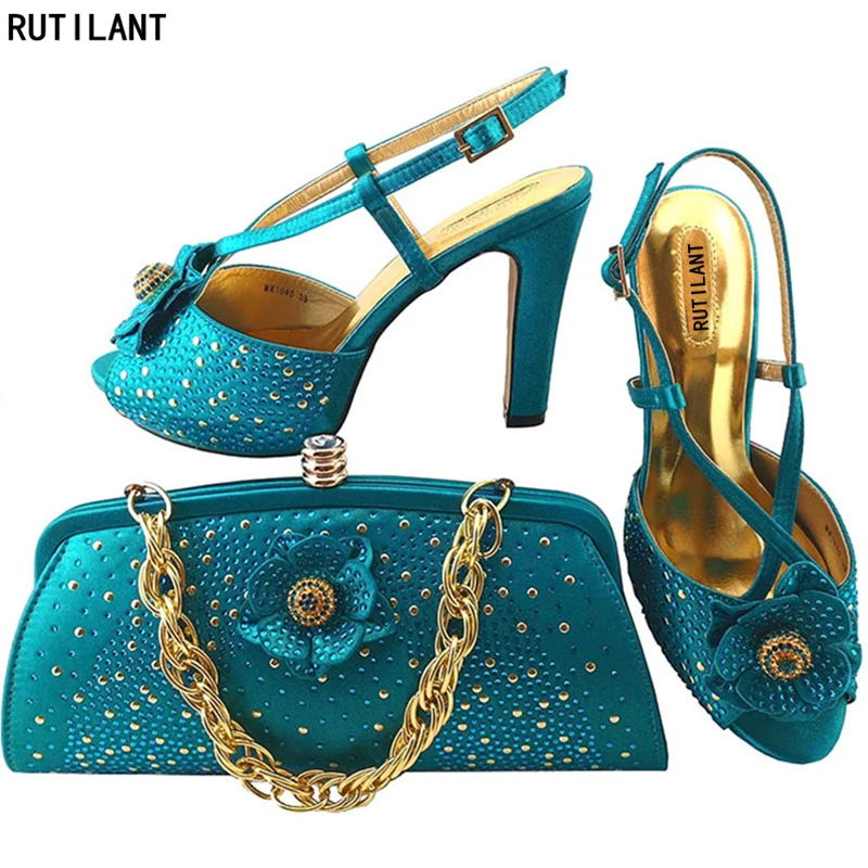 Новейший сине-зеленый африканский женский итальянский комплект из обуви и сумки