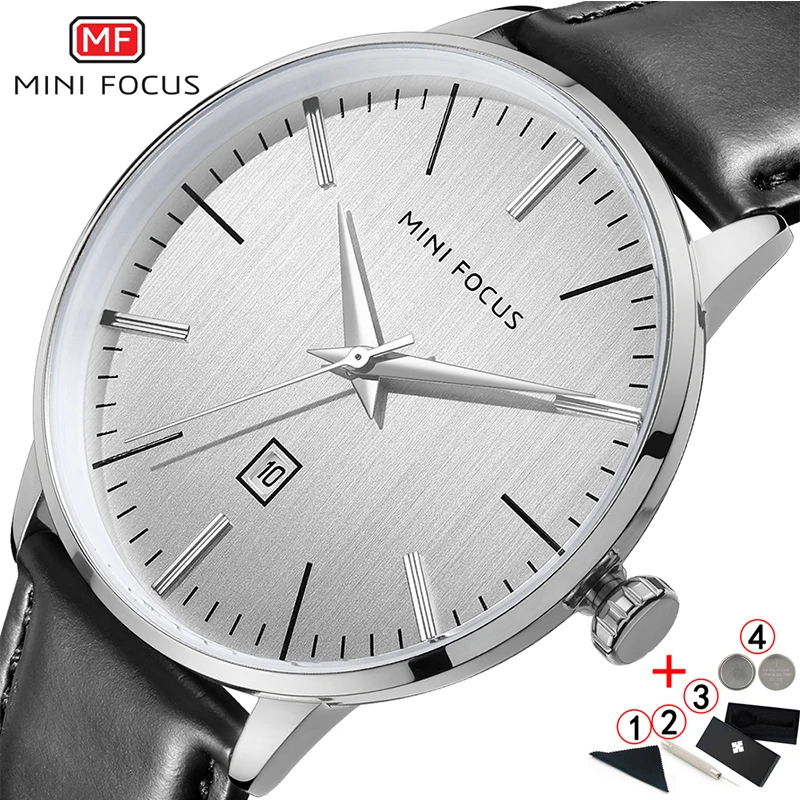 Watches Men 2019 Top Brand Luxury MINI FOCUS Waterproof Leather Watch Mens White Wristwatches Man Minimalist | Наручные часы