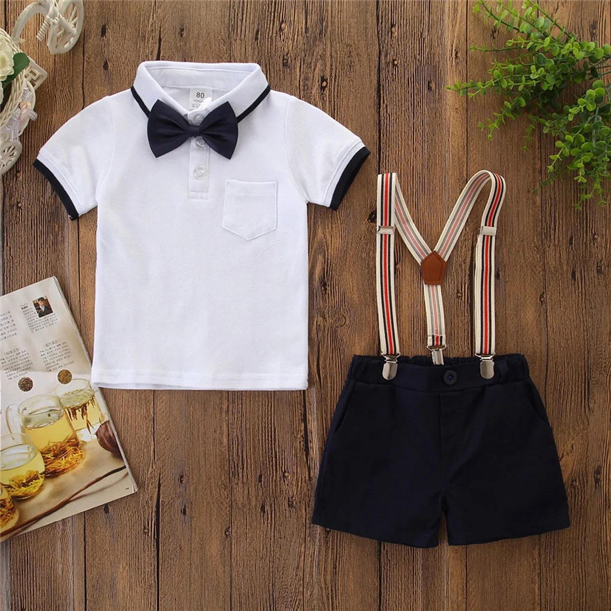 Gentleman Toddler Infant Baby Boys Formal Suit Top Short Sleeve Waistcoat Tie Pants Children's Clothes Suit 9M-5T