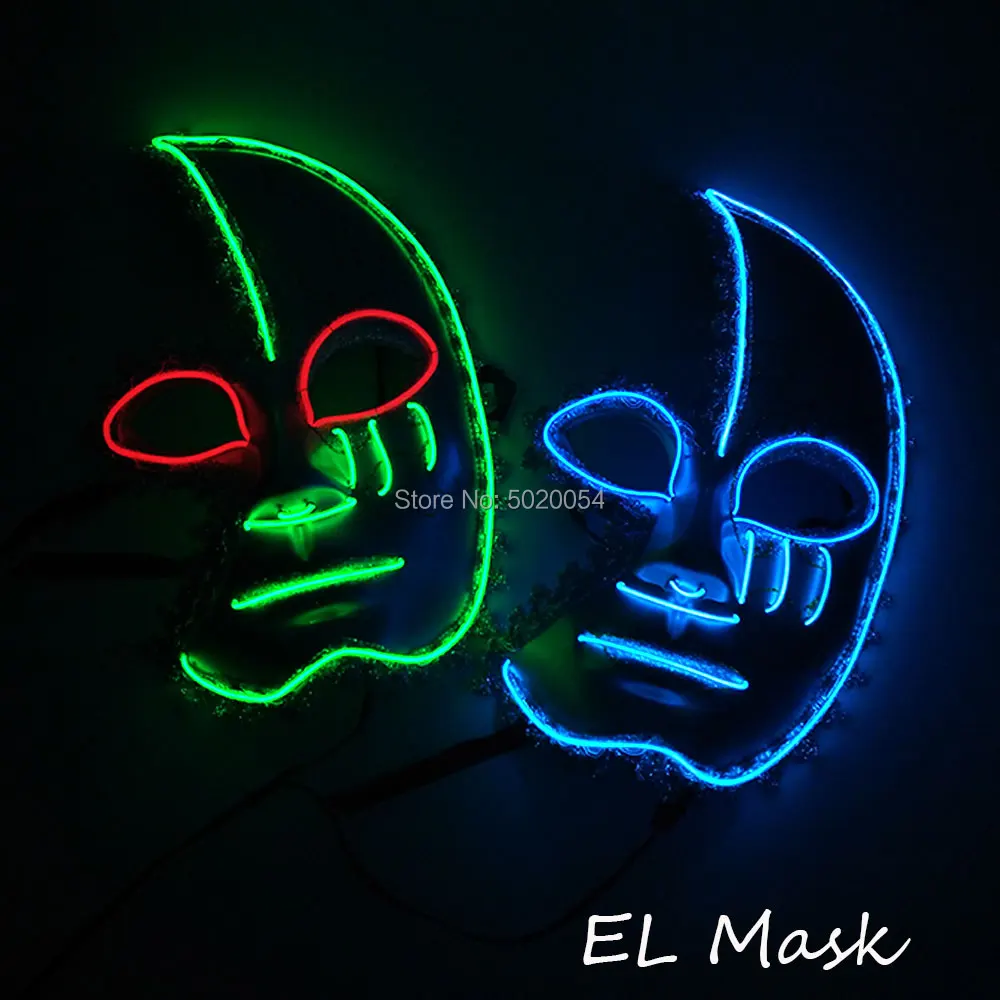 Новинка маска на Хэллоуин светящаяся EL wire Masque светодиодный неоновый светильник