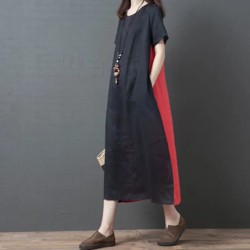 Фото F&je Summer Style Women Dresses Plus Size Cotton Linen Patchwork Vintage Long Dress Female Short Sleeve Casual holiday Y83 Женская F&je Summer Style Women Dresses Plus Size Cotton Linen Patchwork Vintage Long Dress Female Short Sleeve Casual holiday Y83 Женская