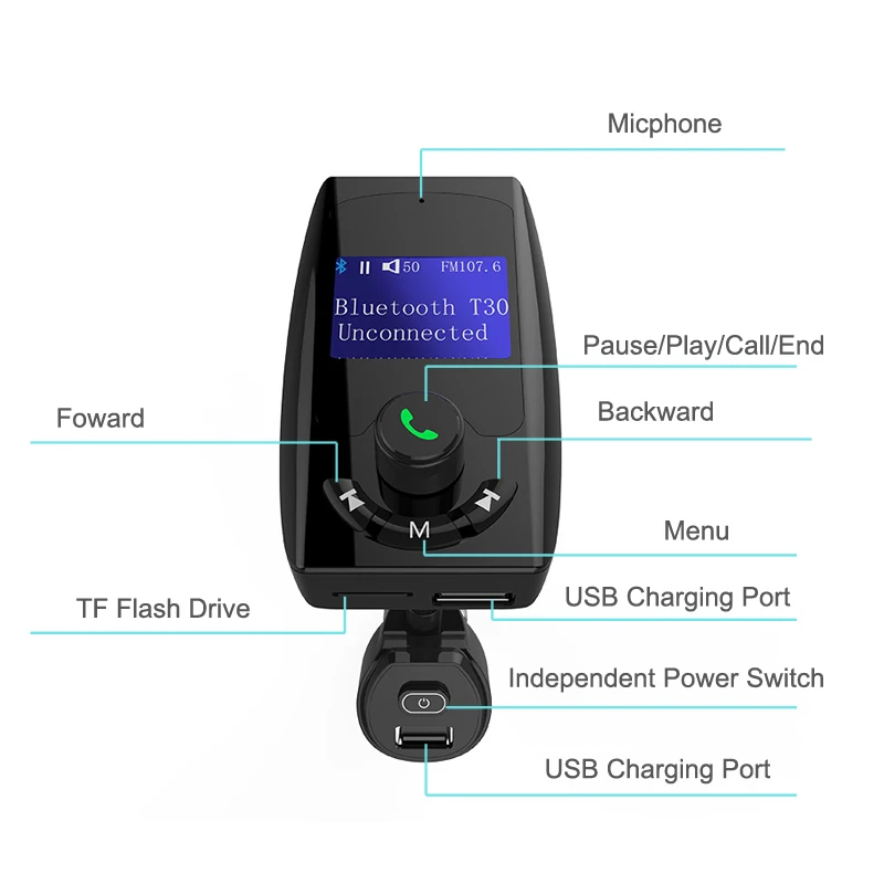 FM трансмиттер YASOKRO с Bluetooth модулятором автомобильный комплект громкой связи