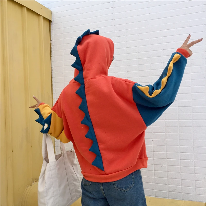 2019 осенне зимние женские толстовки с капюшоном милым динозавром