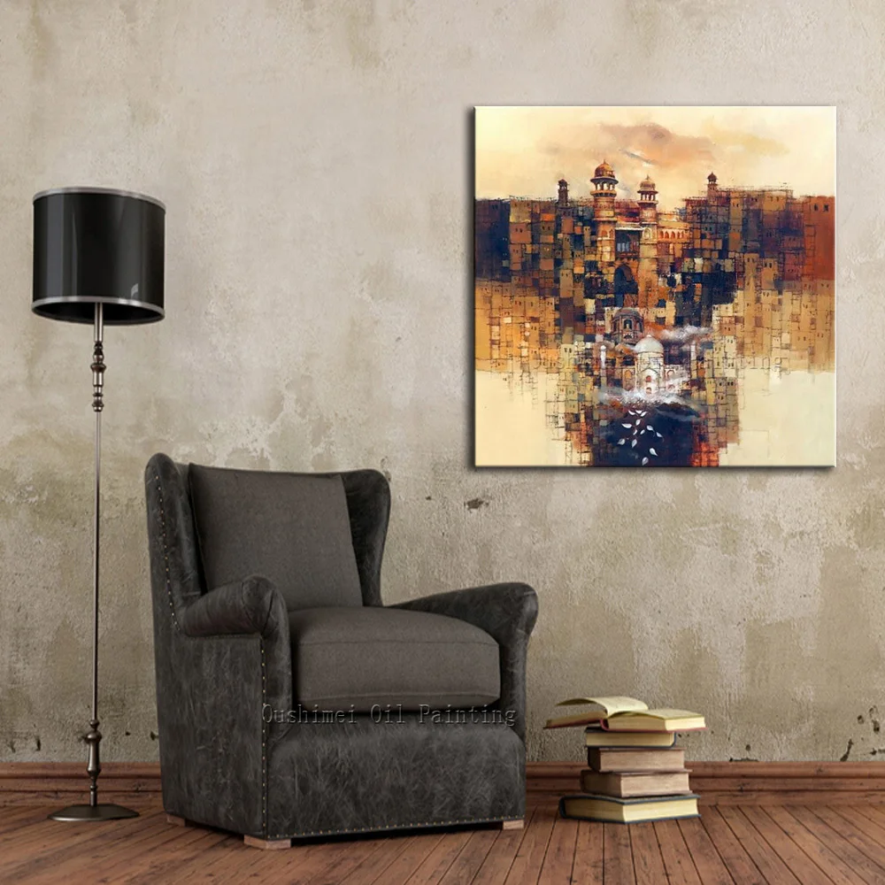 Top Artist Pure Hand-painted High Quality Brown Landscape City Oil Painting For Wall Decoration Abstract Building | Дом и сад