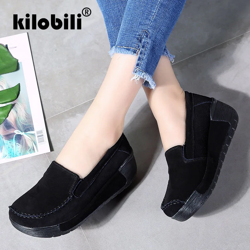 Kilobili/2019 г. весенние женские кроссовки на плоской платформе Кожаные Замшевые