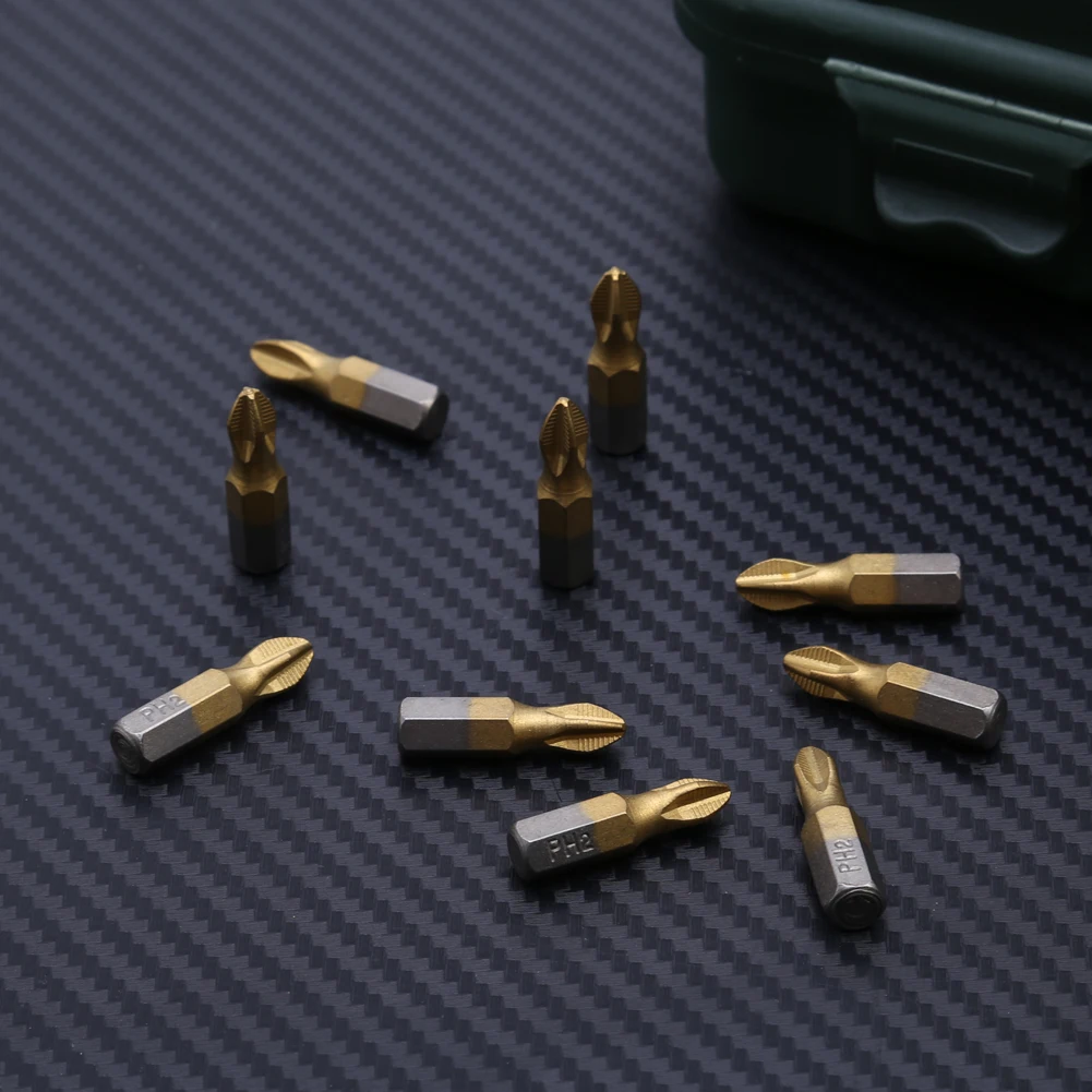 10 шт./компл. 1/4 &quotшестигранный хвостовик 25 мм длина PH2 S2 титановое покрытие крест