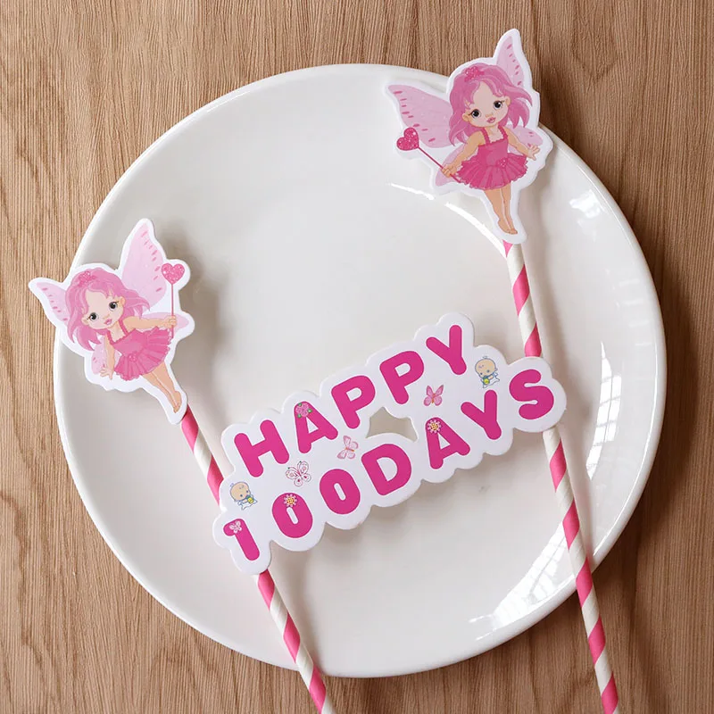 Girls Минни торт Топпер с бумажной соломинкой для детского душа украшения Anniversaire Микки флажки для торта вечерние кекс - Цвет: Girls
