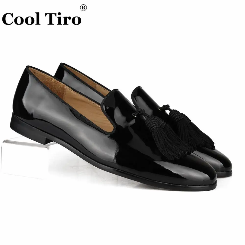Cool Tiro Tassels Patent leather Loafers Men Moccasins Slippers Formal Wedding Men's Dress Shoes Round Toe Business Casual Flats | Обувь