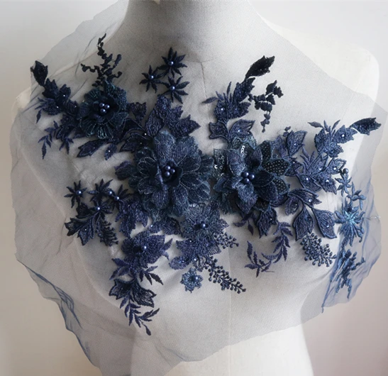Кружевная 3D аппликация с темно синими цветами 1 шт. красные кружевные нашивки