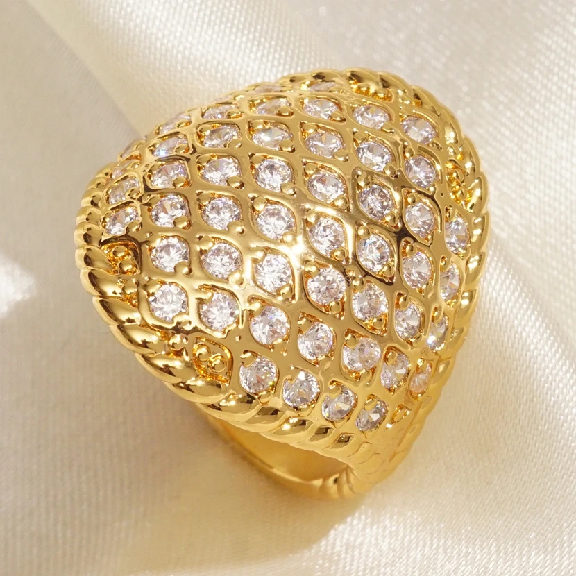 Кольцо золотого цвета с кристаллами циркония Стразы Кольца для девочек подарок