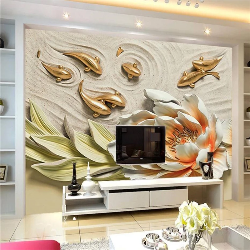 Beibehang Рельефный цветок лотоса настенный цветочный фон для крыльца Настенный 3D