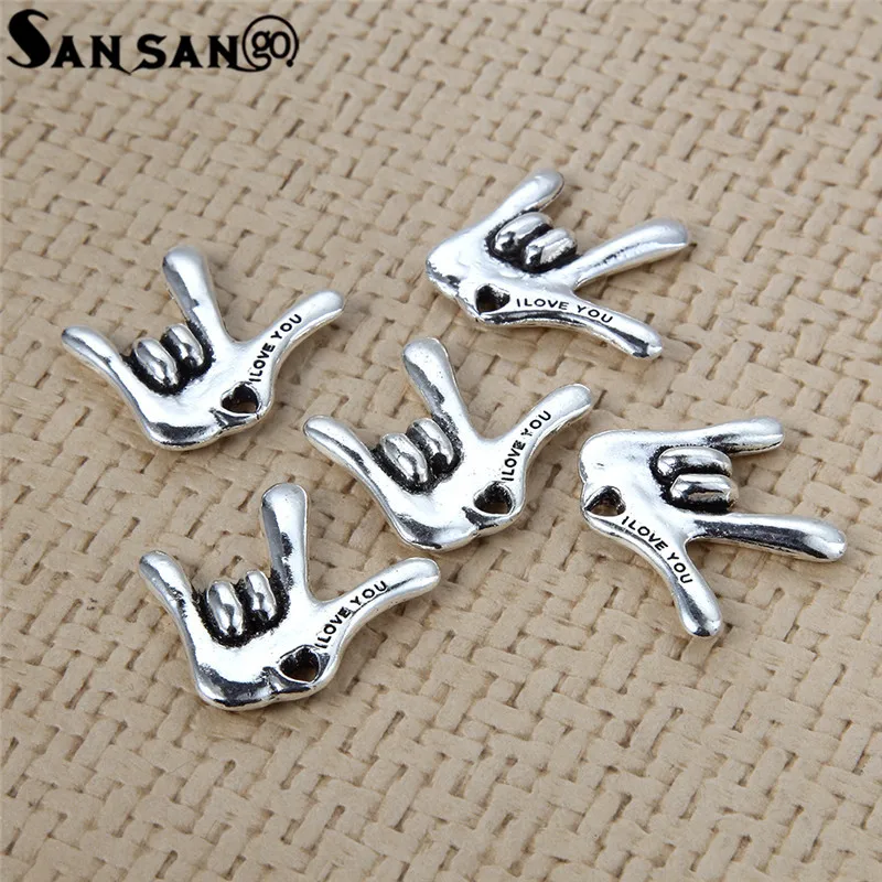 

10pcs New Tone I LOVE YOU Hand/sign Language 2.5*2.8cm Charms Pendant Necklace & Bracelet DIY Jewelry Making Accessories