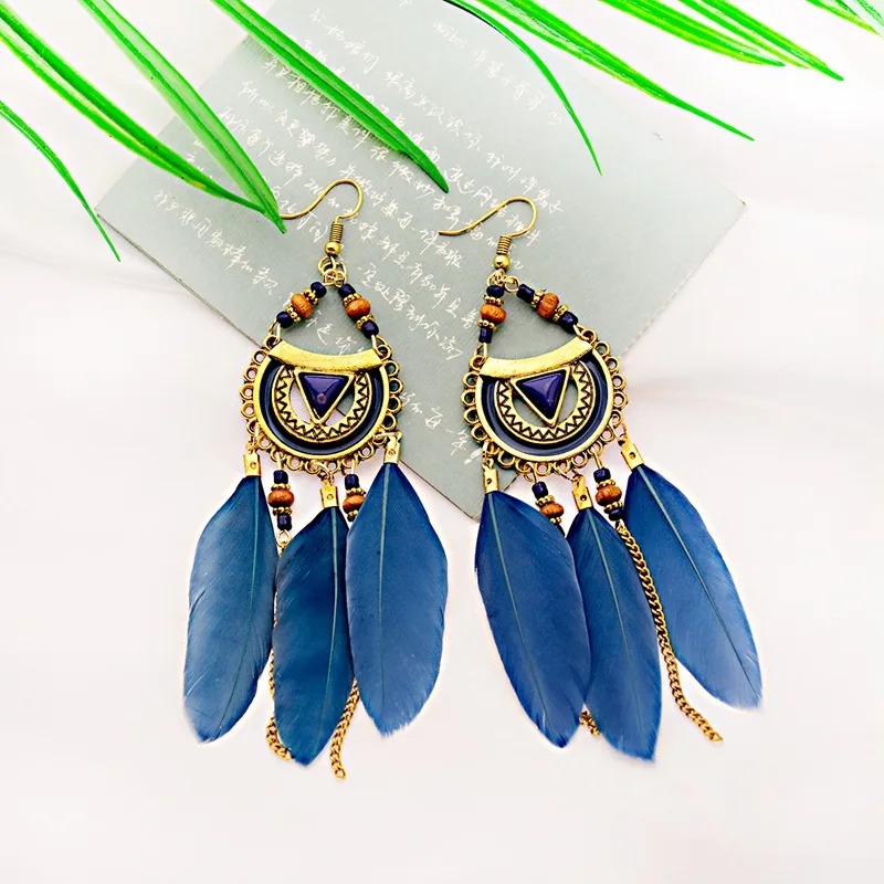 Этнические 2019 длинные серьги с кисточками и черными перьями для женщин большие