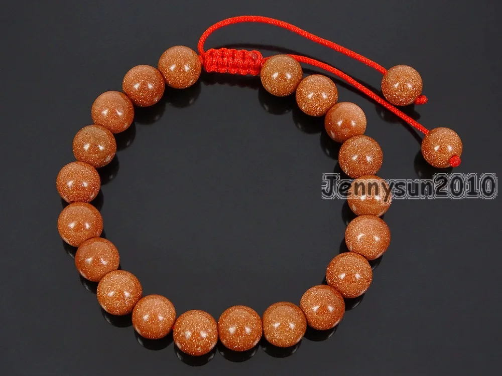 Handmade 8mm Adjustable Natural Gold Sand Gems Stone Round Beads Bracelet Healing Reiki 5 Strands/Pack | Украшения и аксессуары