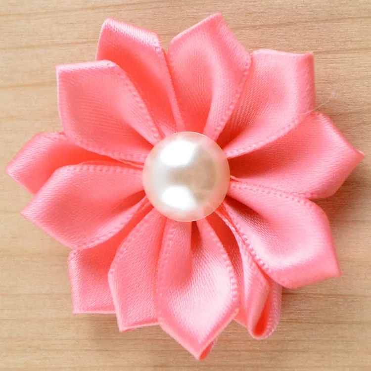 2 &quotСатиновые ленты Многослойные цветы с жемчугом аксессуары для волос девочек 20