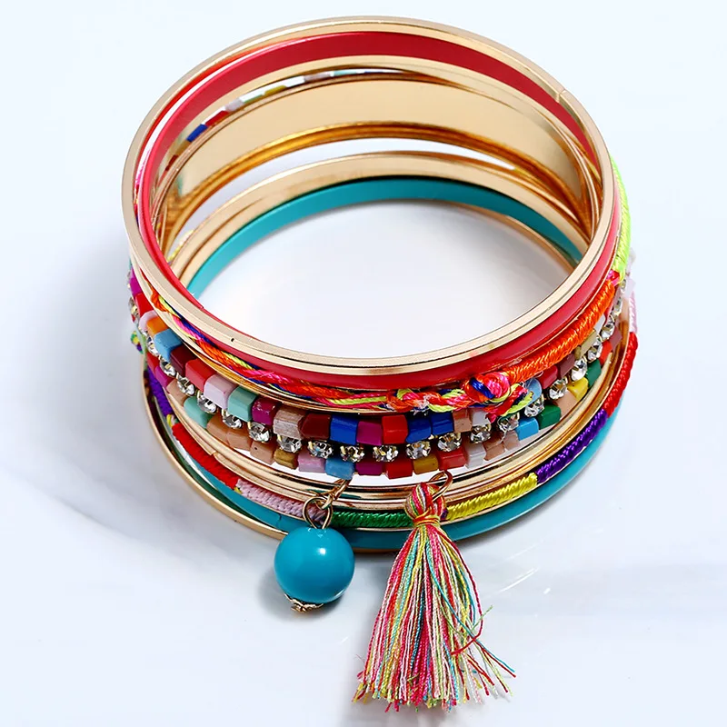 Женский браслет с кисточками Boho 11 шт./набор этнические Кристальные браслеты из