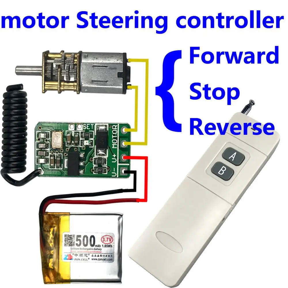 

wireless remote control switch 433mhz rf transmitter receiver 3.7v 4.5v 9v 12v motor Forward Reverse steering Controller module