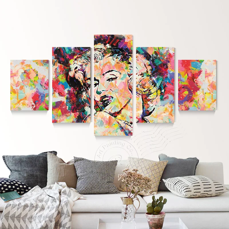 5 панельных абстрактных постер поп-арт картина Мэрилин Монро рисунок на холсте