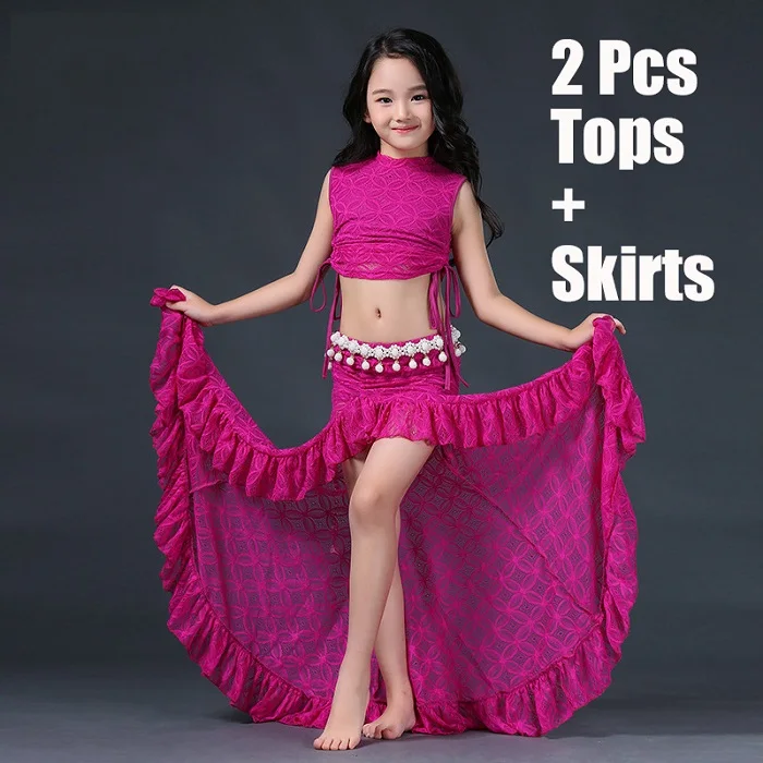 Родо Bellydance костюм обувь для девочек кружево топы без рукавов Длинные юбки женщин индийская одежда детей наряды для танца живота дети Oriental DN2852 - Цвет: Родо