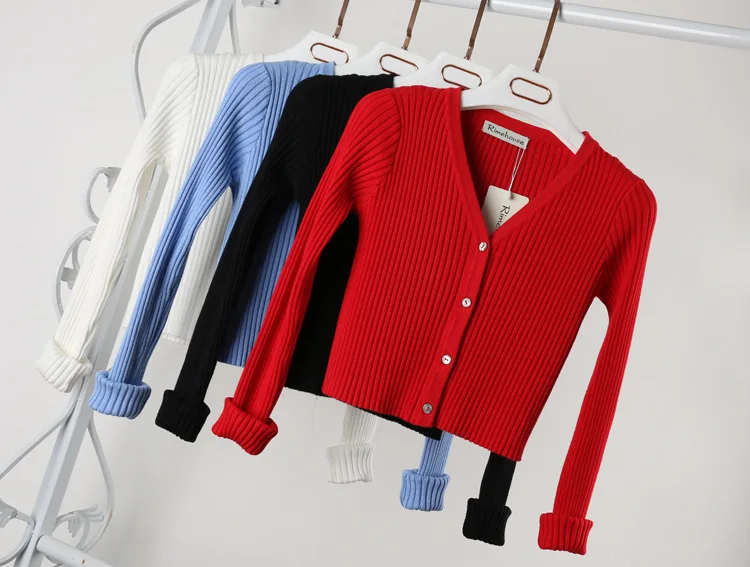 Женский облегающий кардиган длинный рукав с высокой талией в полоску v-образным