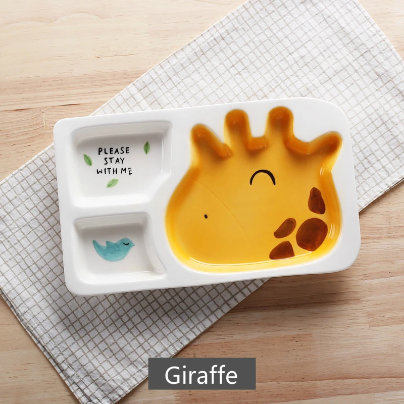 Giraffe Прекрасный мультфильм животных Детские диск Керамика завтрак тарелки Juul дети Pratos Platos блюда 3 решетки Еда контейнер - Цвет: Giraffe