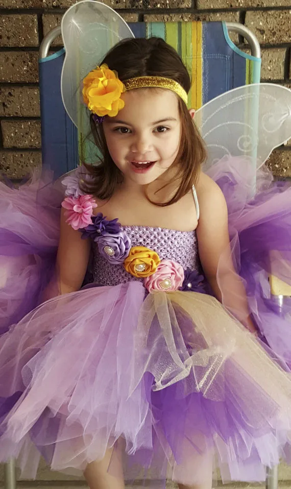Платье-пачка фиолетового цвета с цветами для девочек 1 комплект детское платье из