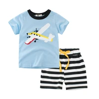 boys and girls summer new set childrens cotton cartoon tops cotton striped elastic pants casual set