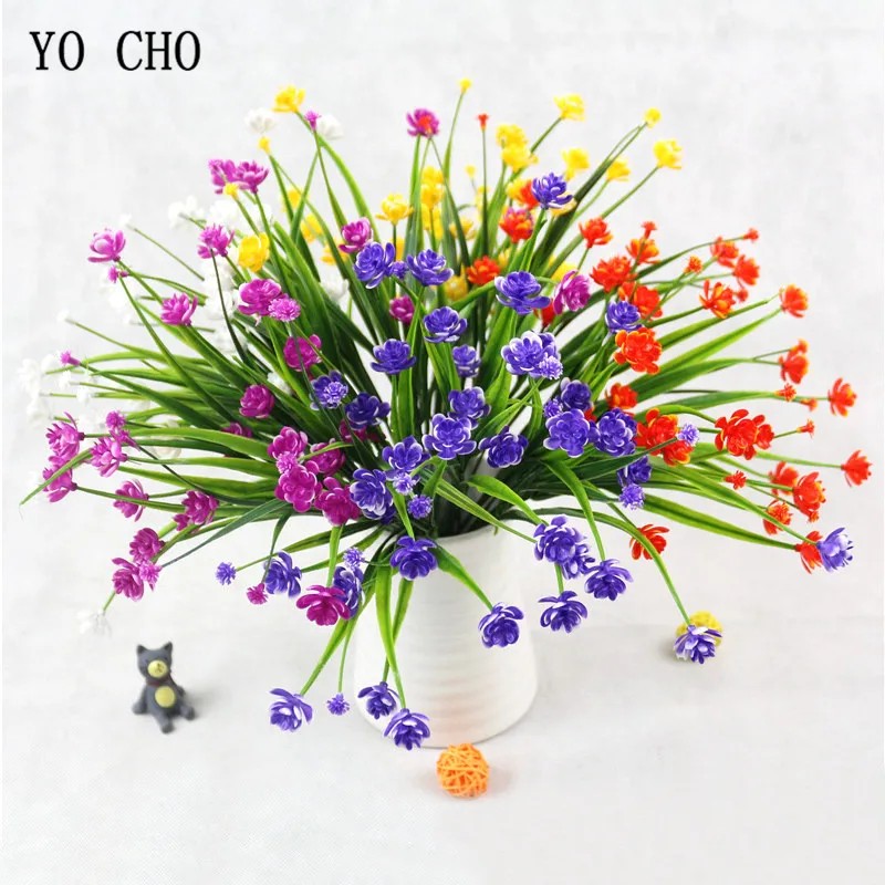 

YO CHO Artificial Peony Flowers Wedding Home Decorate Spring Grass Plants Fake Flower Mini Peony Flower Fake Grass Plastic Plant
