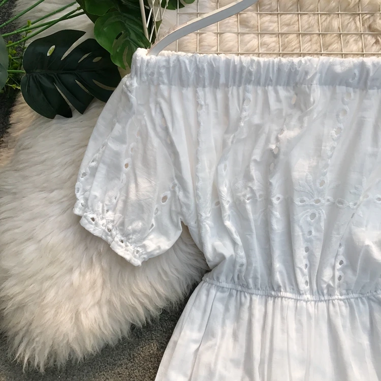 Женское белое платье корейское шикарное летнее Пляжное богемное с воротником