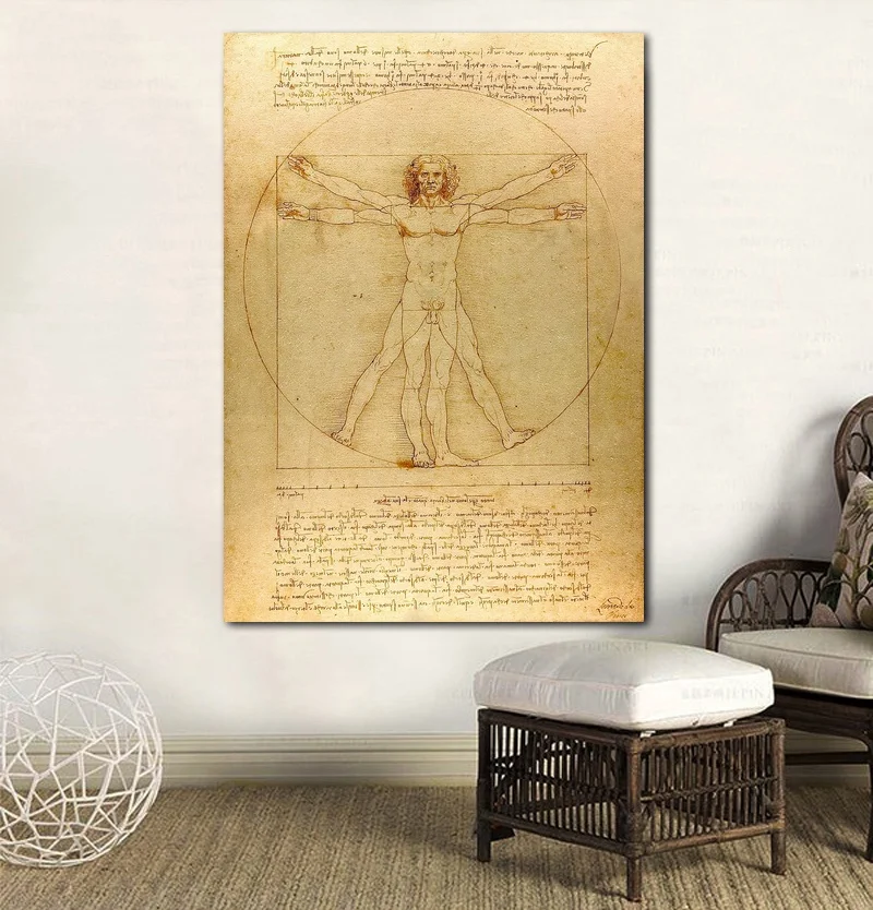 Leonardo Da Vinci рукопись витрувиан человек плакат холст печать Современная Стена