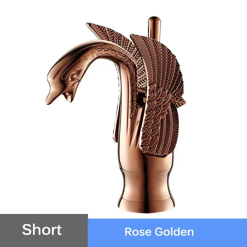 Short Rose Golden Золотой Лебедь смеситель для раковины с одной ручкой столешница смеситель для ванной комнаты на бортике латунный кран для горячей и холодной воды хромированный смеситель - Цвет: Short Rose Golden