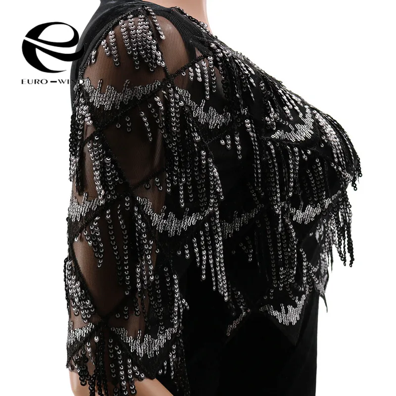 2019 Elegant Summer Dress Women Sexy Half Sleeve O-neck Hollow Out Sequin Dresses Ladies Shining Club Party Midi Vestidos | Женская