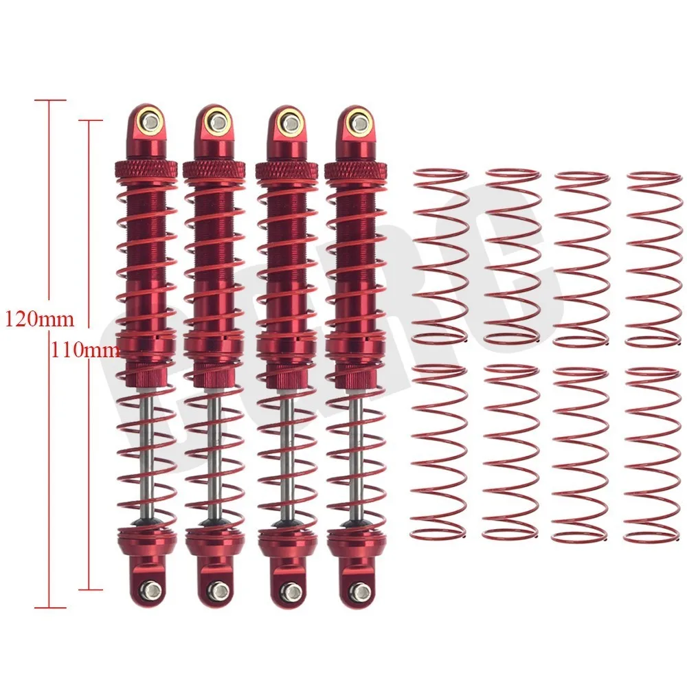 Red 110mm 4pcs Двойной пружинный гидравлический металлический амортизатор 100/110 мм для 1/10 RC Гусеничный автомобиль TRX4 D90 осевой Scx10 90046 RC4WD CC01 - Color: Red 110mm 4pcs