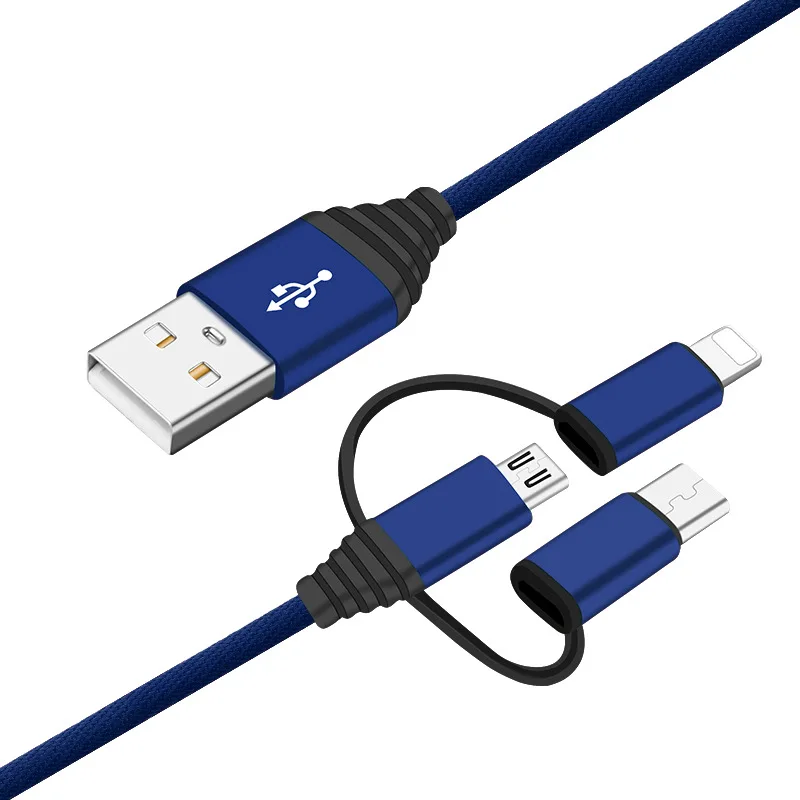 Синий 3 в 1 usb зарядный кабель для мобильного телефона для iPhone X Micro usb type C кабель для зарядного устройства для Xiaomi huawei samsung кабель для быстрой зарядки - Цвет: Синий