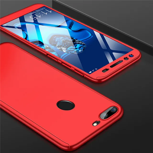 Красный Роскошный 360 Полный чехол для телефона Huawei Honor 10 9 8 Lite чехол с закаленным стеклом для Honor 8 9 10 защитный чехол - Цвет: Красный