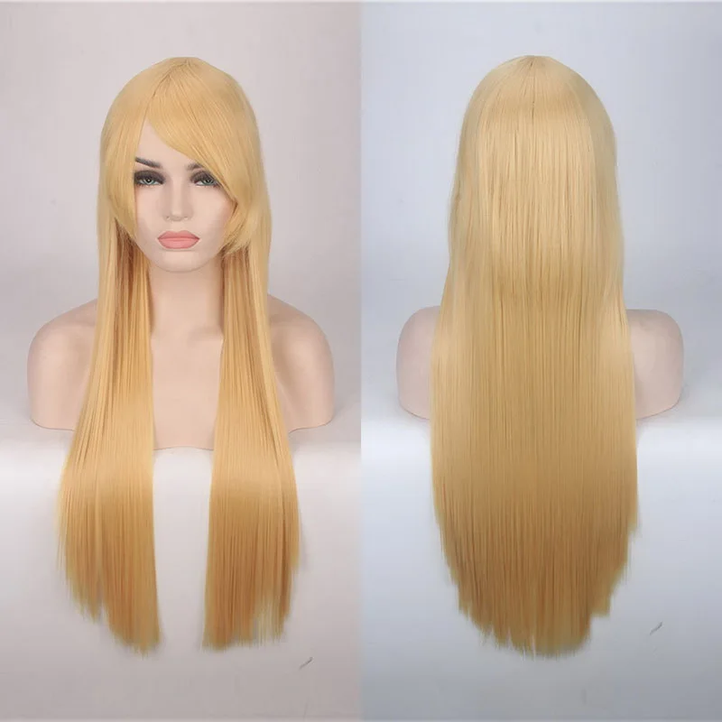 Blonde01 Yiyaobess 80 см синтетический длинный прямой черный фиолетовый розовый Красный Оранжевый Зеленый Коричневый Белый блондин серый синий косплей парик челка - Цвет: Blonde01
