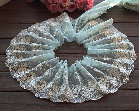 2 ярда кружевная отделка с цветочной вышивкой голубой тюль 5 51 дюйма в ширину