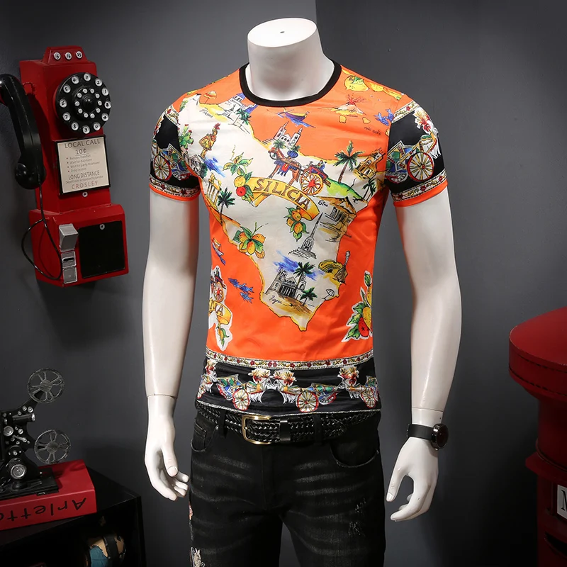 Летняя дышащая мужская футболка с принтом и коротким рукавом C9010 P45|Мужские