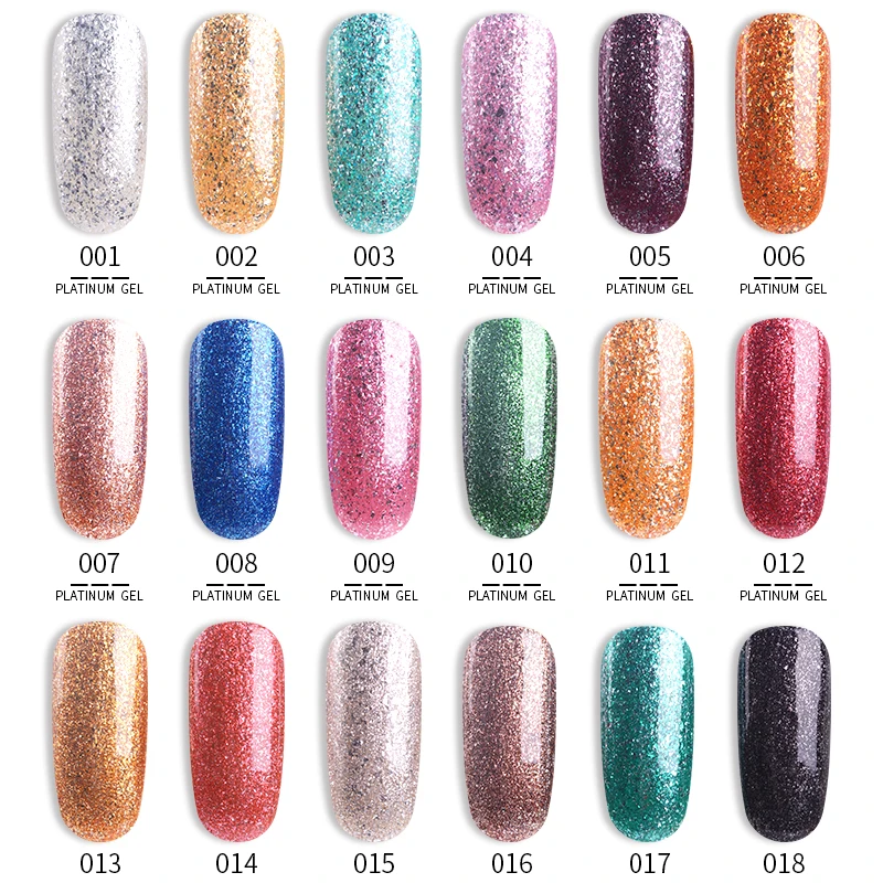 

RS Nail Glitter Platinum Nail Gel Polish 15ml UV LED Soak Off Nail Gel Varnish Esmalte Vernis Semi Permanant Nail Gel Varnishes