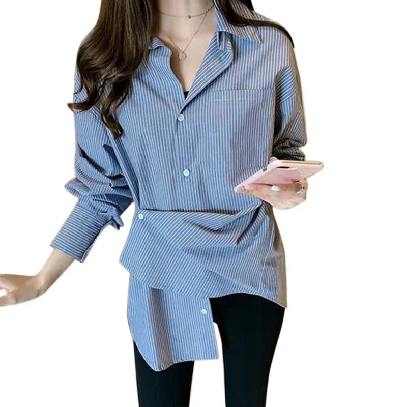 

2019 spring new Hong Kong flavor retro chic striped shirt female design sense minority shirt Han Fan shirt jacket