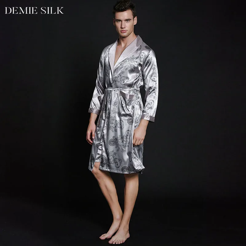 Demiesilk Мужская Имитация шелковый халат комплекты из двух предметов с длинными