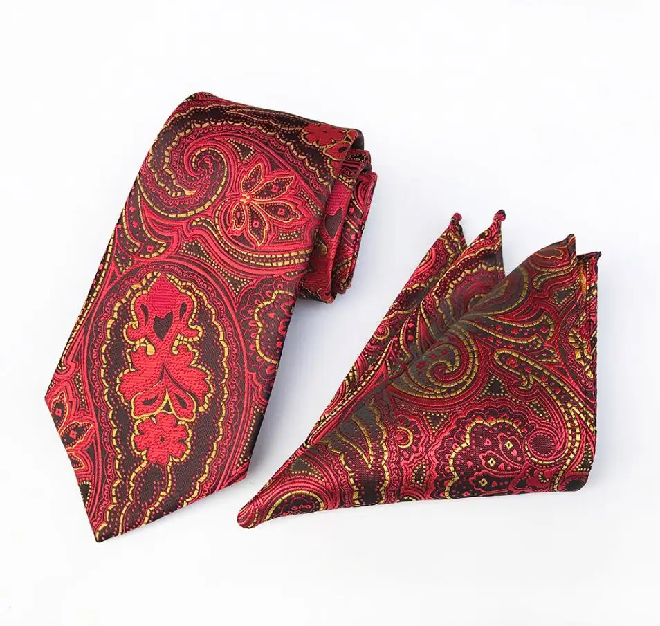 Gusleson 8 см классический галстук Hanky набор для мужской, карманный, квадратный плед Пейсли Цветочные жаккардовые галстуки для мужчин галстук платок Набор - Цвет: 10